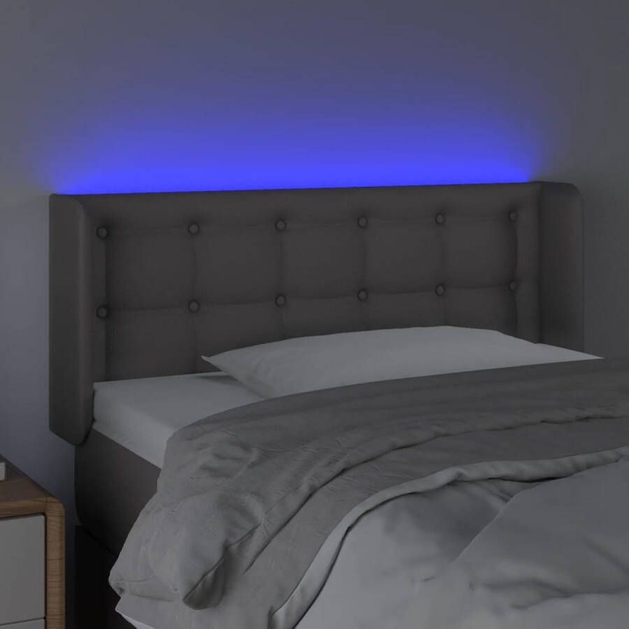 VidaXL Hoofdbord LED Grijs Kunstleer 83x16x78 88cm Verstelbare hoogte Duurzaam Kleurrijke LED-verlichting Snijdbare LED-strip Bedonderdeel Inclusief Houtreiniger en verfrisser