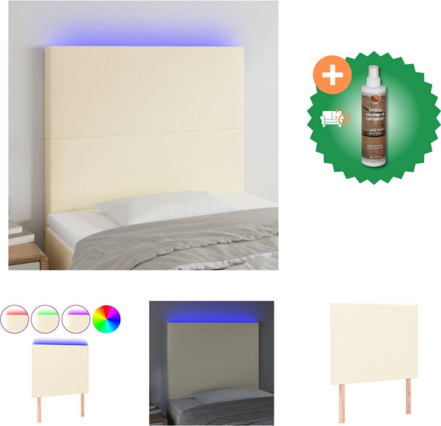 VidaXL Hoofdbord LED 90x5x118 128 cm kunstleer crèmekleurig Bedonderdeel Inclusief Houtreiniger en verfrisser