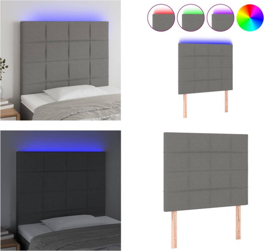 VidaXL Hoofdbord LED 90x5x118 128 cm stof donkergrijs Hoofdbord Hoofdborden Hoofdeinde Houten Hoofdbord