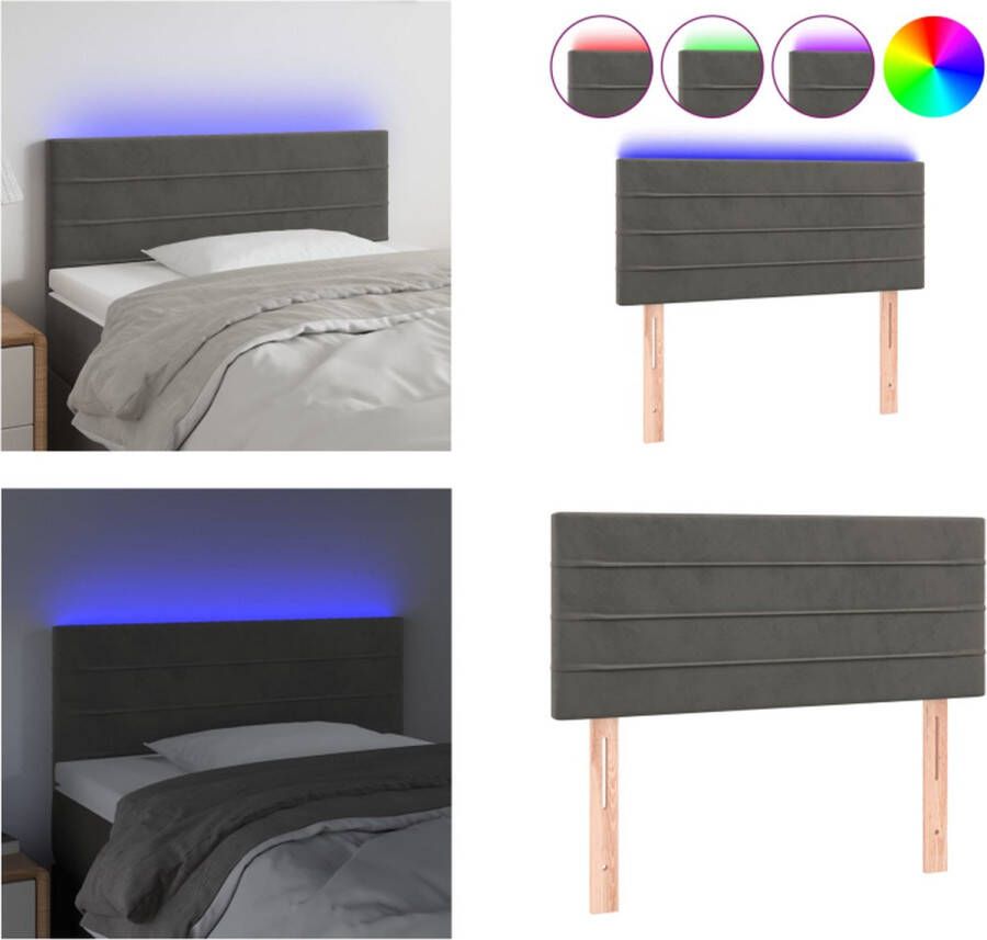 VidaXL Hoofdbord LED 90x5x78 88 cm fluweel donkergrijs Hoofdbord Hoofdborden Hoofdeinde Houten Hoofdbord