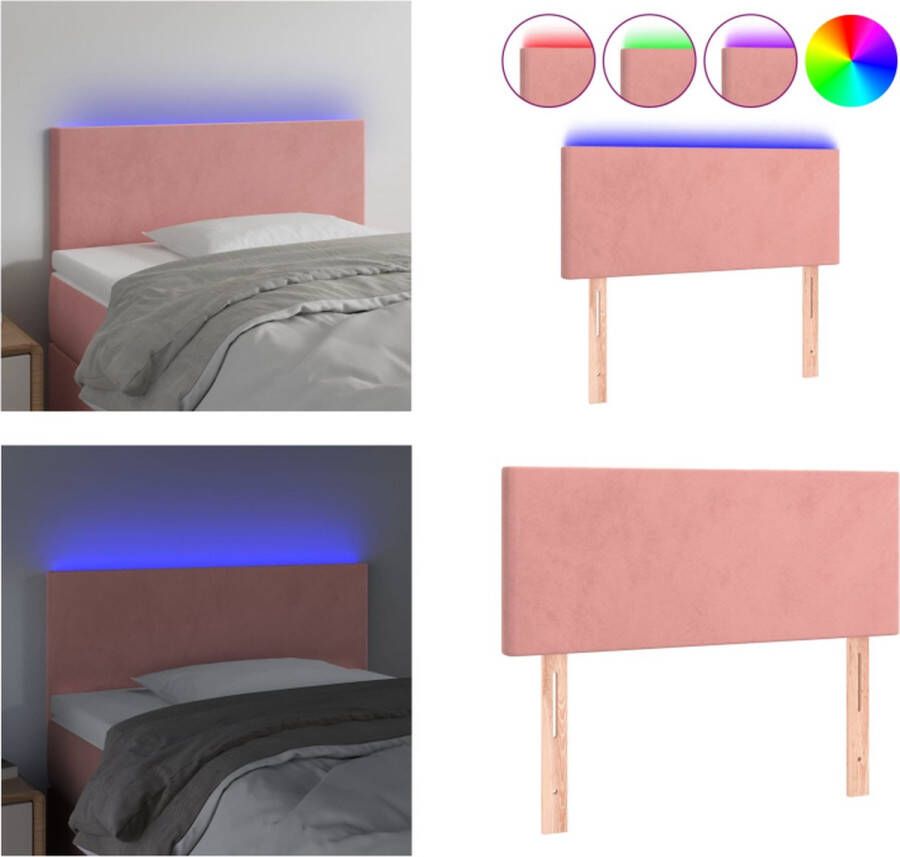 VidaXL Hoofdbord LED 90x5x78 88 cm fluweel roze Hoofdbord Hoofdborden Hoofdeinde Houten Hoofdbord