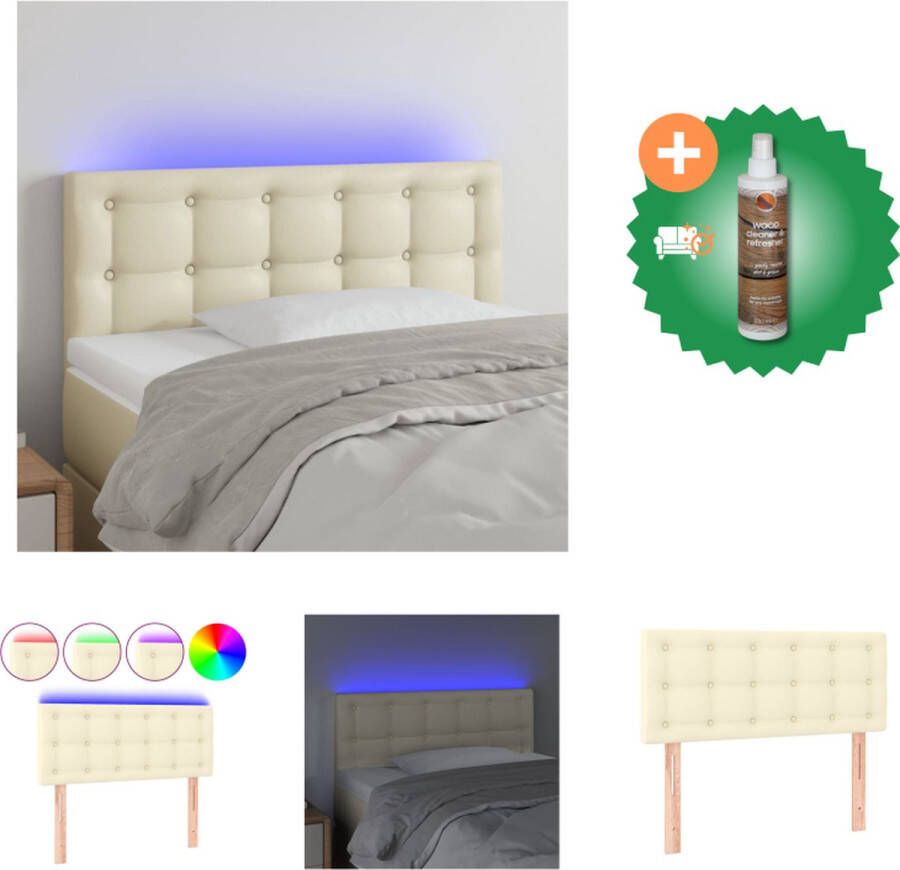 VidaXL Hoofdbord LED 90x5x78 88 cm kunstleer crèmekleurig Bedonderdeel Inclusief Houtreiniger en verfrisser