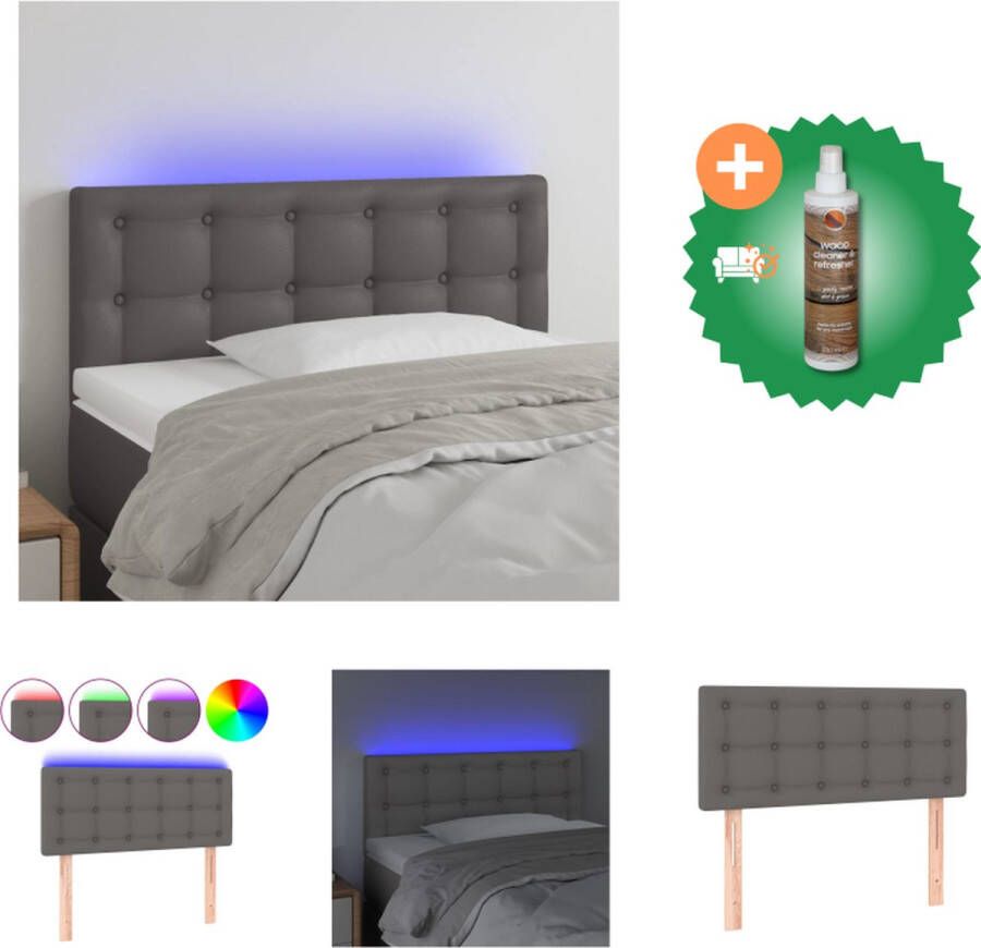 VidaXL Hoofdbord LED 90x5x78 88 cm kunstleer grijs Bedonderdeel Inclusief Houtreiniger en verfrisser