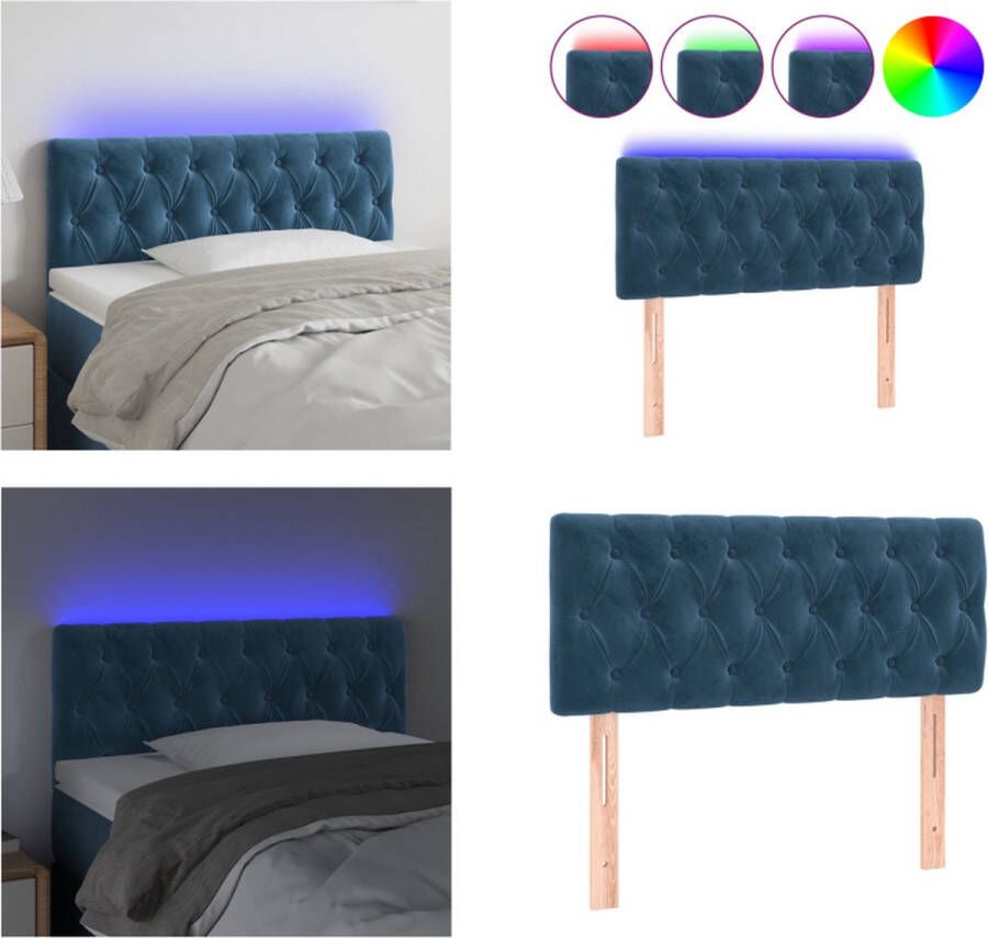VidaXL Hoofdbord LED 90x7x78 88 cm fluweel donkerblauw Hoofdbord Hoofdborden Hoofdeinde Houten Hoofdbord - Foto 2