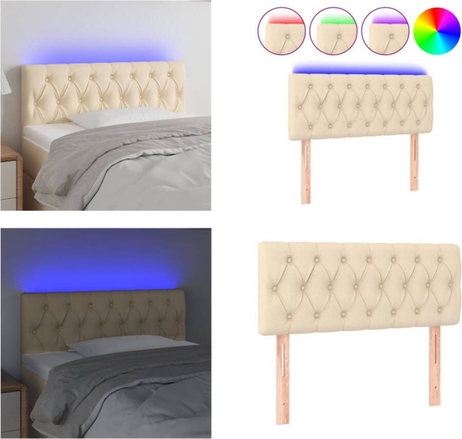 VidaXL Hoofdbord LED 90x7x78 88 cm stof crÃ¨mekleurig - Foto 2