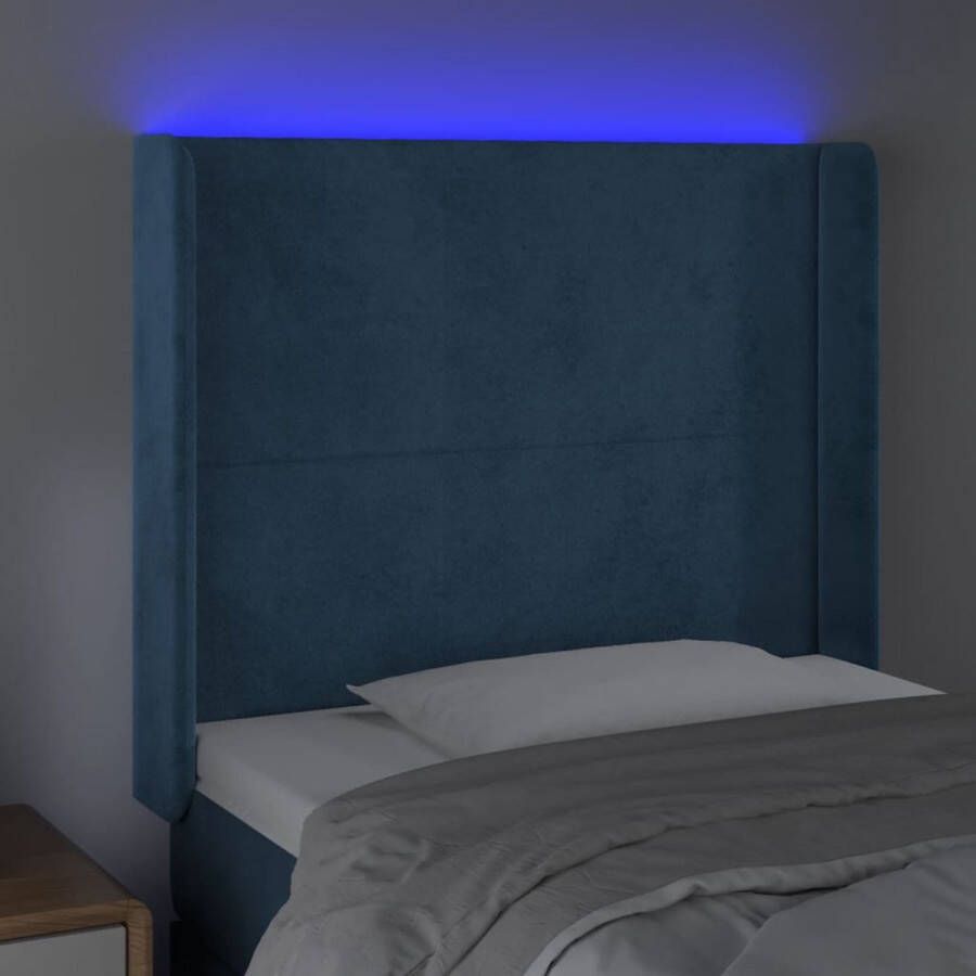 VIDAXL Hoofdbord LED 93x16x118 128 cm fluweel donkerblauw - Foto 3