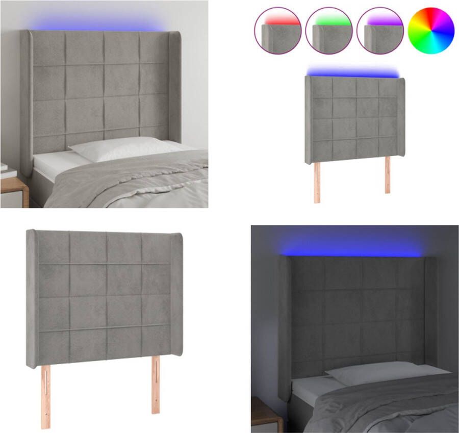 VidaXL Hoofdbord LED 93x16x118 128 cm fluweel lichtgrijs Hoofdbord Hoofdborden Hoofdeinde Houten Hoofdbord