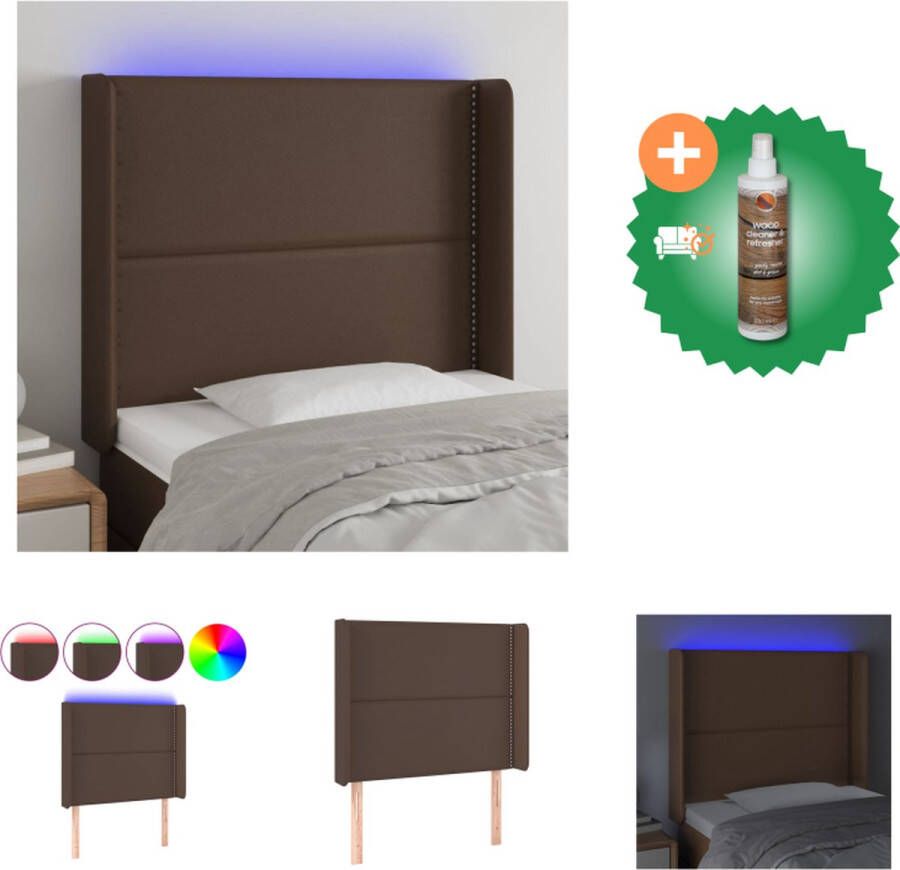 VidaXL Hoofdbord LED 93x16x118 128 cm kunstleer bruin Bedonderdeel Inclusief Houtreiniger en verfrisser