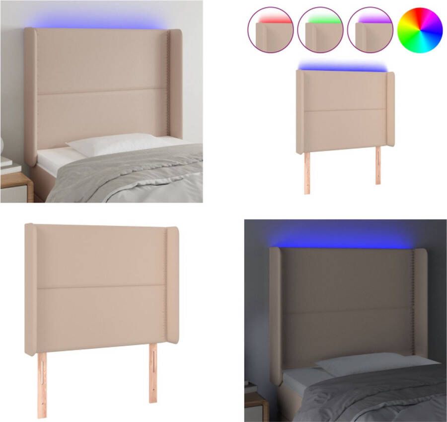 VidaXL Hoofdbord LED 93x16x118 128 cm kunstleer cappuccinokleurig Hoofdbord Hoofdborden Hoofdeinde Houten Hoofdbord - Foto 2