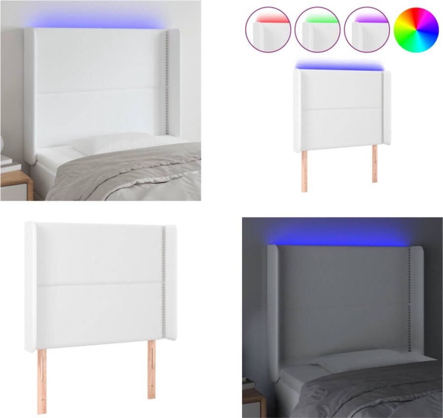 VidaXL Hoofdbord LED 93x16x118 128 cm kunstleer wit Hoofdbord Hoofdborden Hoofdeinde Houten Hoofdbord