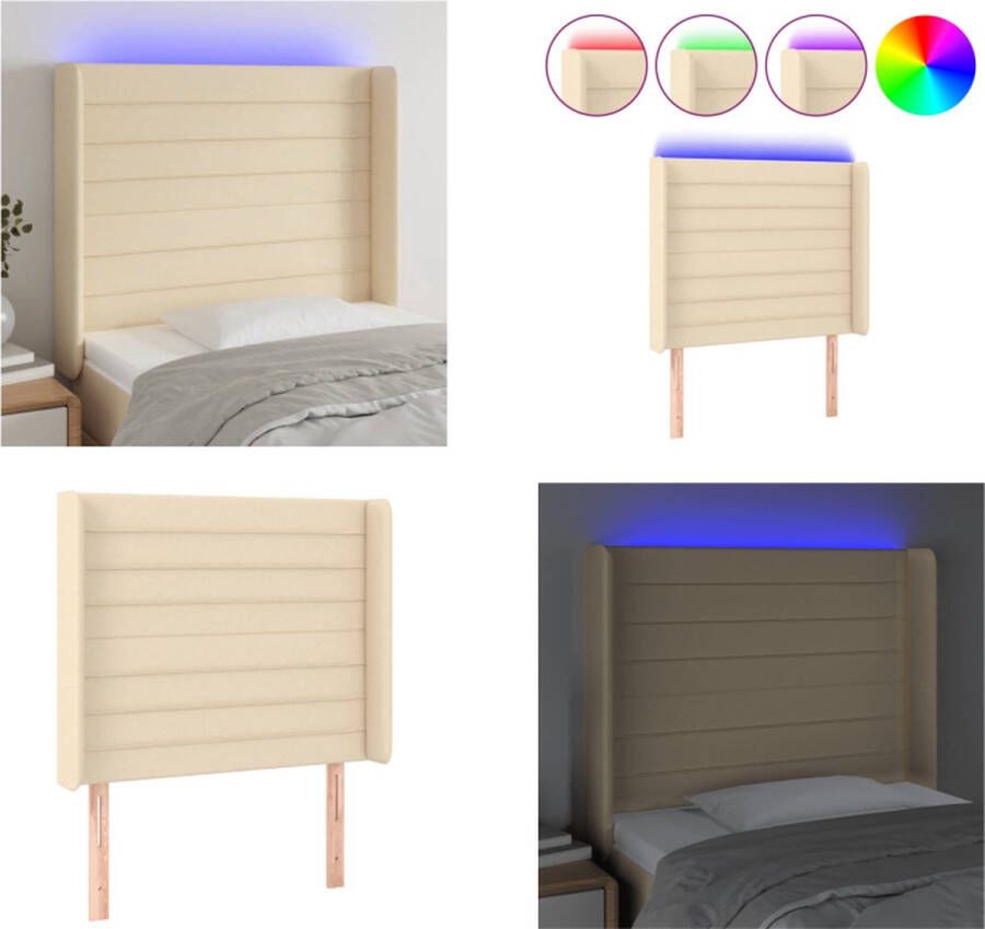VidaXL Hoofdbord LED 93x16x118 128 cm stof crèmekleurig Hoofdbord Hoofdborden Hoofdeinde Houten Hoofdbord - Foto 2
