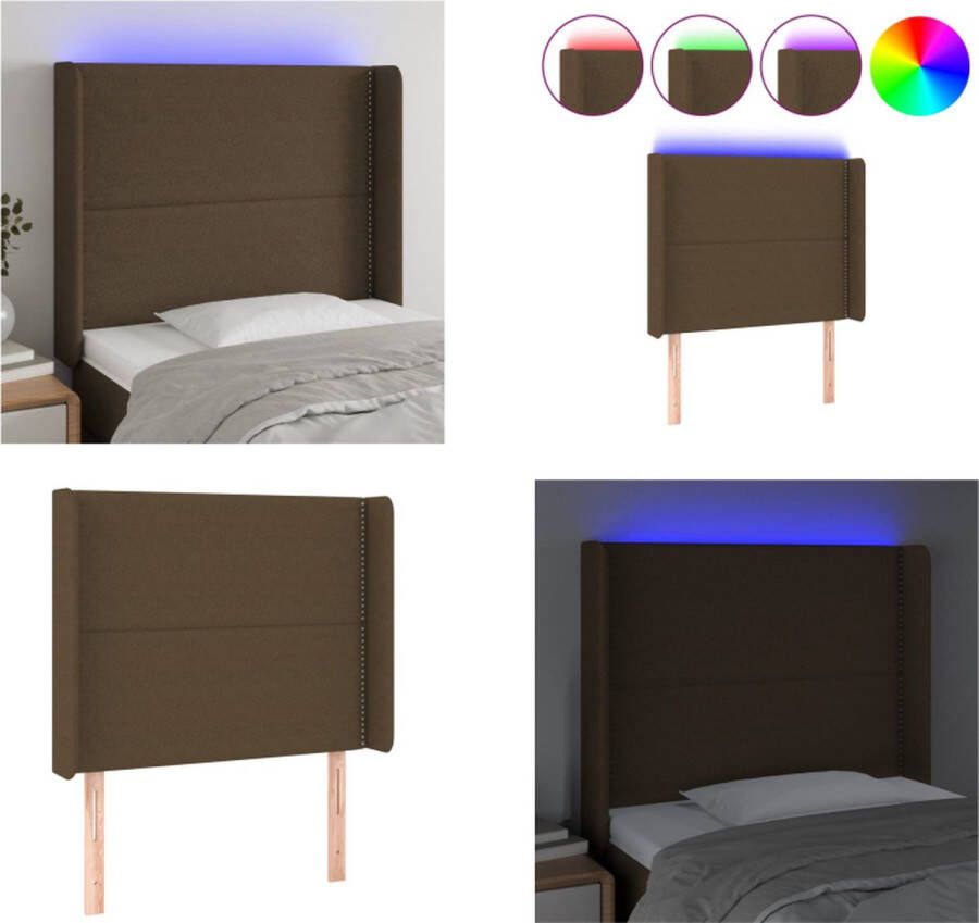 VidaXL Hoofdbord LED 93x16x118 128 cm stof donkerbruin Hoofdbord Hoofdborden Hoofdeinde Houten Hoofdbord