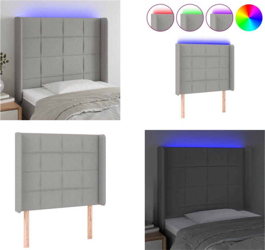 VidaXL Hoofdbord LED 93x16x118 128 cm stof lichtgrijs Hoofdbord Hoofdborden Hoofdeinde Houten Hoofdbord