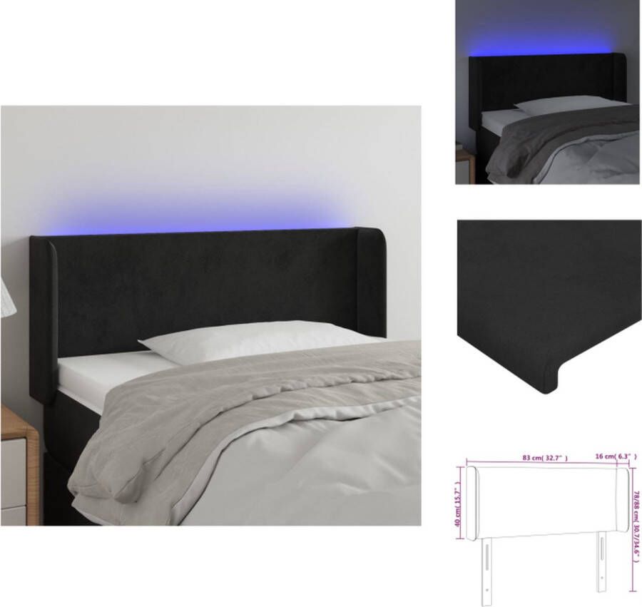 VidaXL Hoofdbord Zacht Fluweel Verstelbare Hoogte Comfortabele Ondersteuning Snijdbare LED-strip Zwart 83x16x78 88cm (BxDxH) LED-strip- 55cm USB-aansluiting IP65 Inclusief 1x hoofdbord met randen en 1x LED-strip Bedonderdeel - Foto 2