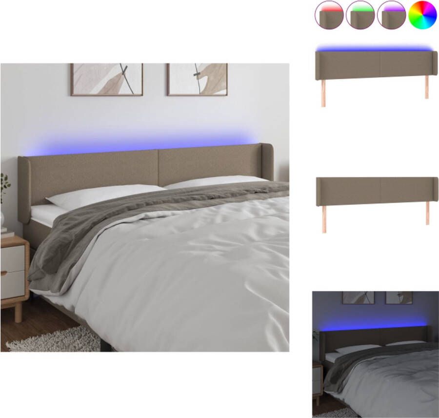 VidaXL Hoofdbord LED Bedverlichting 163 x 16 x 78 88 cm Taupe stof Verstelbare hoogte Bedonderdeel - Foto 3