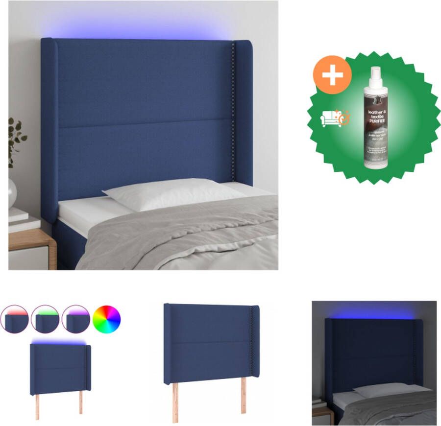 VidaXL Hoofdbord Blauw Led-verlichting Verstelbare hoogte Duurzaam polyester Bijgesneden LED-strip Montagehandleiding Bedonderdeel Inclusief Reiniger