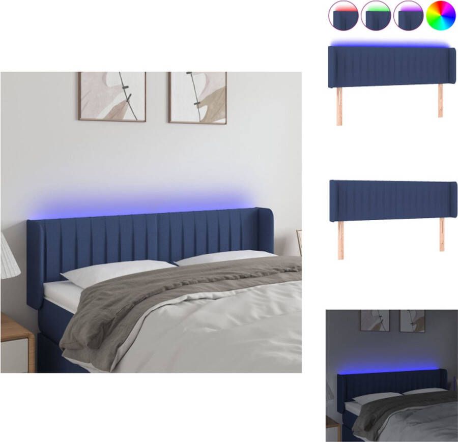 vidaXL Hoofdbord LED Blauw 147 x 16 x 78 88 cm Verstelbaar Comfortabele ondersteuning Duurzaam materiaal Kleurrijke LED-verlichting Snijdbare LED-strip IP65 Bedonderdeel