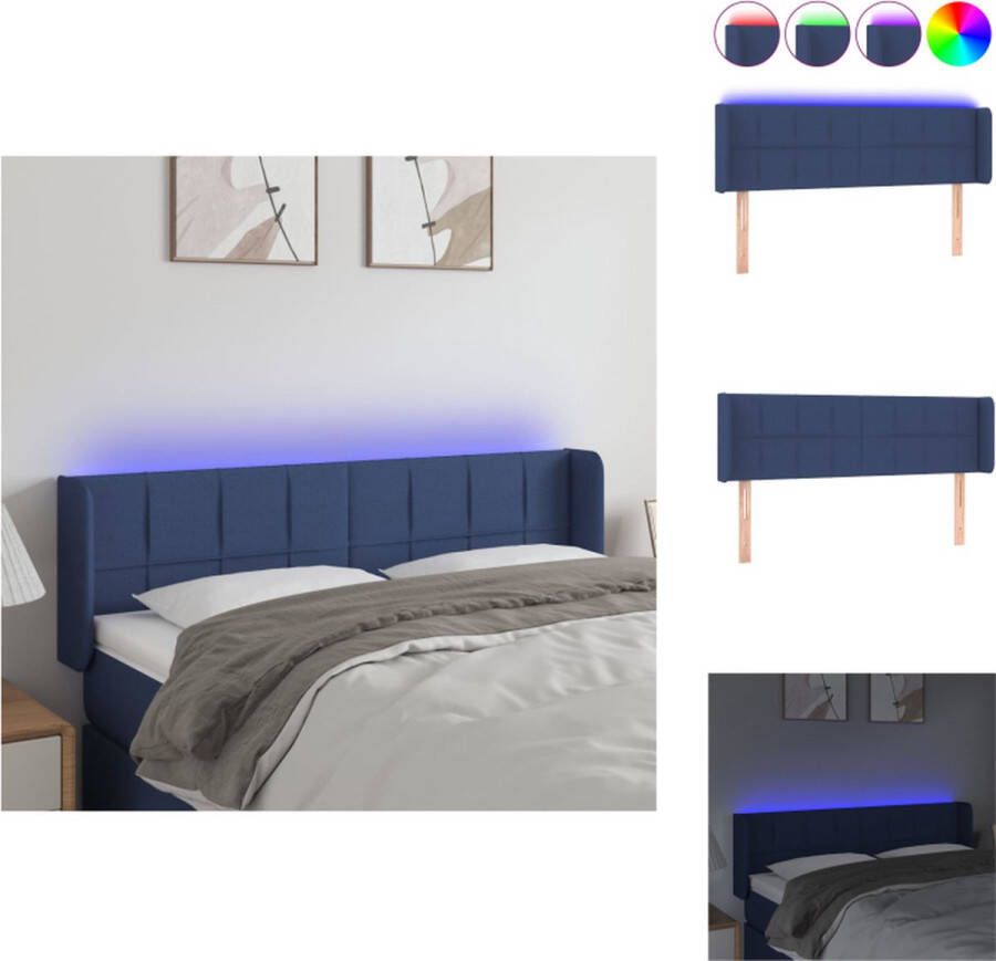 VidaXL Hoofdbord LED-blauw 147 x 16 x 78 88 cm Verstelbare hoogte Duurzaam materiaal Bedonderdeel