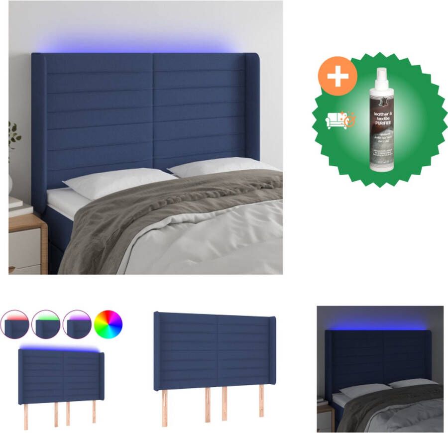 VidaXL Hoofdbord LED Blauw 147x16x118 128 cm (B x D x H) verstelbaar- duurzaam materiaal Bedonderdeel Inclusief Reiniger