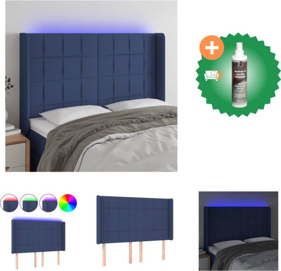 VidaXL Hoofdbord LED Blauw 147x16x118 128 cm Verstelbaar Bedonderdeel Inclusief Reiniger