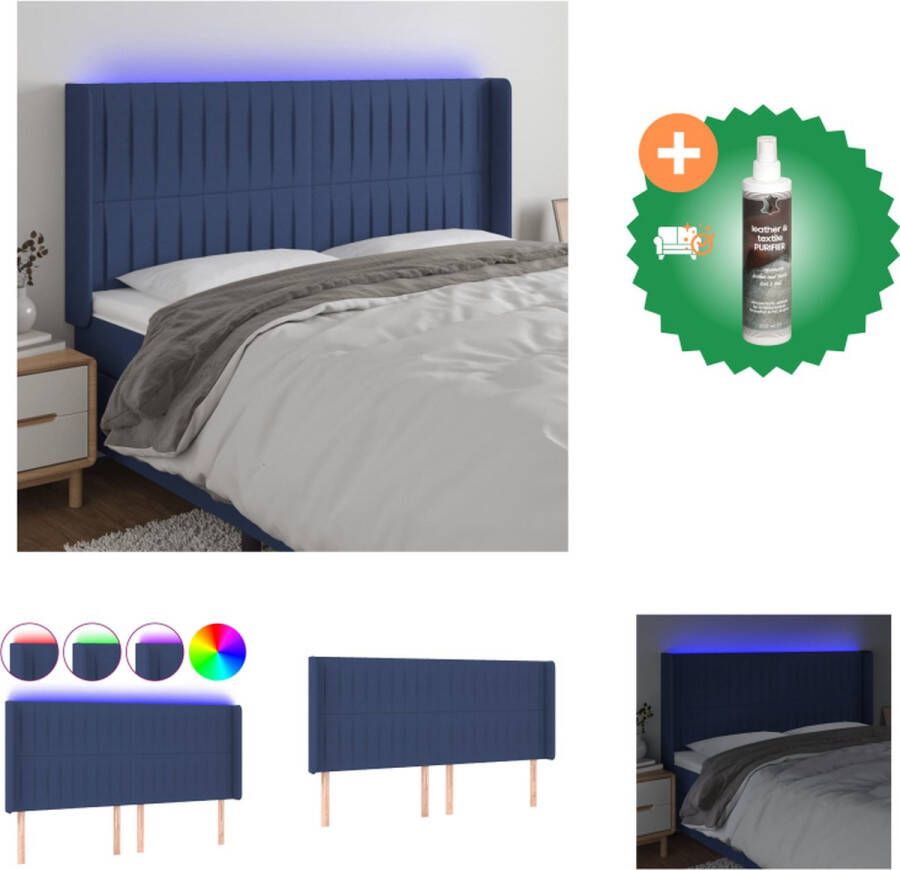 VidaXL Hoofdbord LED-blauw 183 x 16 x 118 128 cm Verstelbaar Duurzaam materiaal Kleurrijke LED-verlichting Bedonderdeel Inclusief Reiniger