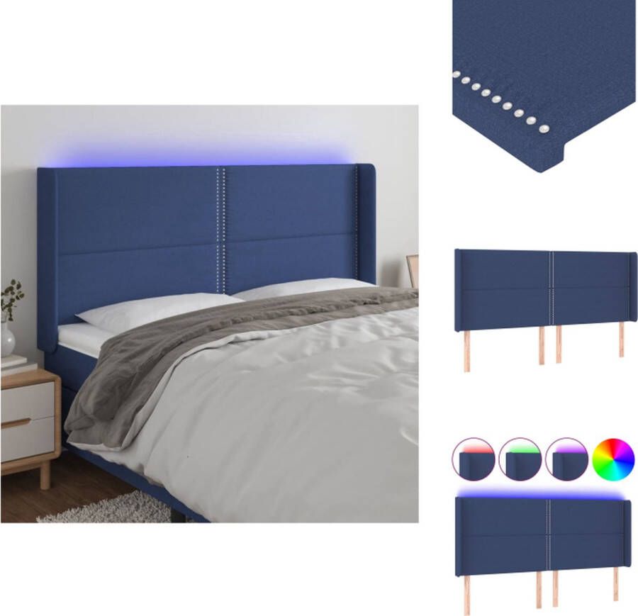 VidaXL Hoofdbord LED blauw 203 x 16 x 118 128 cm verstelbare hoogte duurzaam materiaal Bedonderdeel