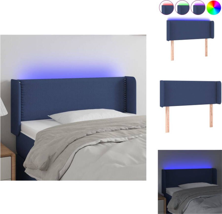 VidaXL Hoofdbord LED Blauw 93x16x78 88 cm Verstelbaar Duurzaam stof Kleurrijke LED-verlichting Snijdbare LED-strip Montagehandleiding Bedonderdeel
