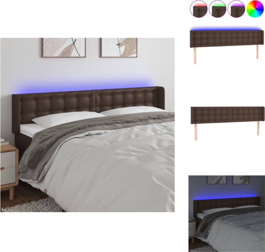 vidaXL Hoofdbord LED Bruin 163 x 16 x 78 88 cm Duurzaam kunstleer Verstelbare hoogte Kleurrijke LED-verlichting Snijdbare LED-strip Montagehandleiding inclusief USB-aansluiting IP65 Bedonderdeel