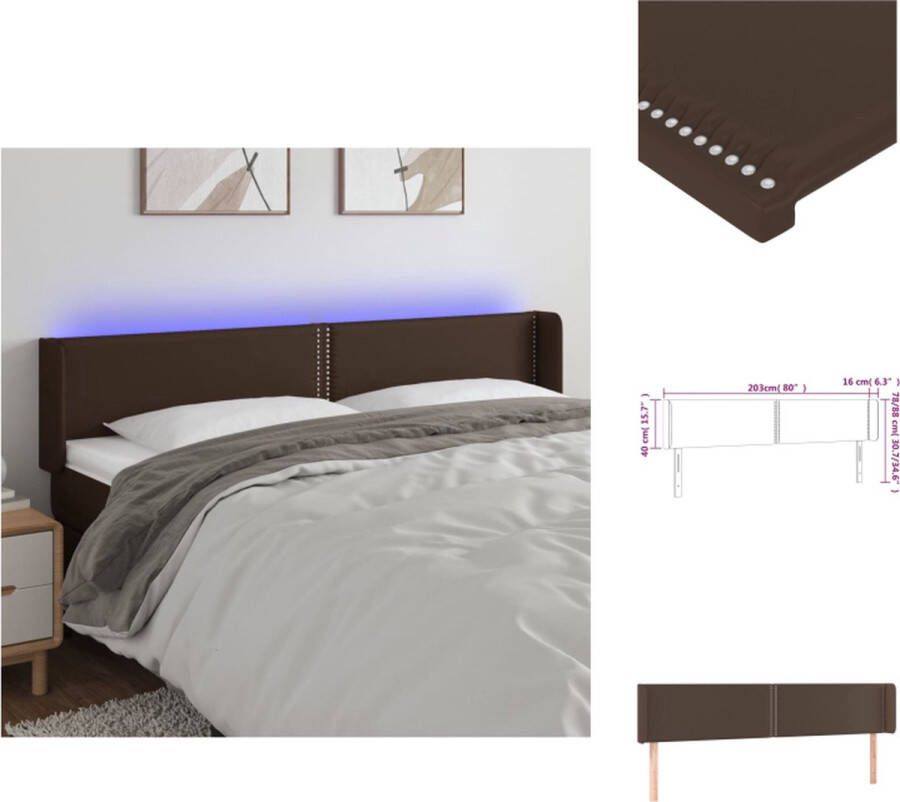 VidaXL Hoofdbord LED Bruin 203 x 16 x 78 88 cm Kunstleer Hout Incl 2 LED-strips Bedonderdeel