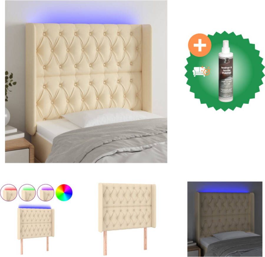 VidaXL Hoofdbord LED-hoofdbord 103x16x118 128 cm verstelbare hoogte crème Bedonderdeel Inclusief Reiniger - Foto 2