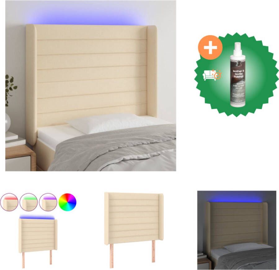 VidaXL Hoofdbord LED Crème 103x16x118 128 cm Verstelbaar Duurzaam Kleurrijk Snijdbaar LED-strip Bedonderdeel Inclusief Reiniger - Foto 1