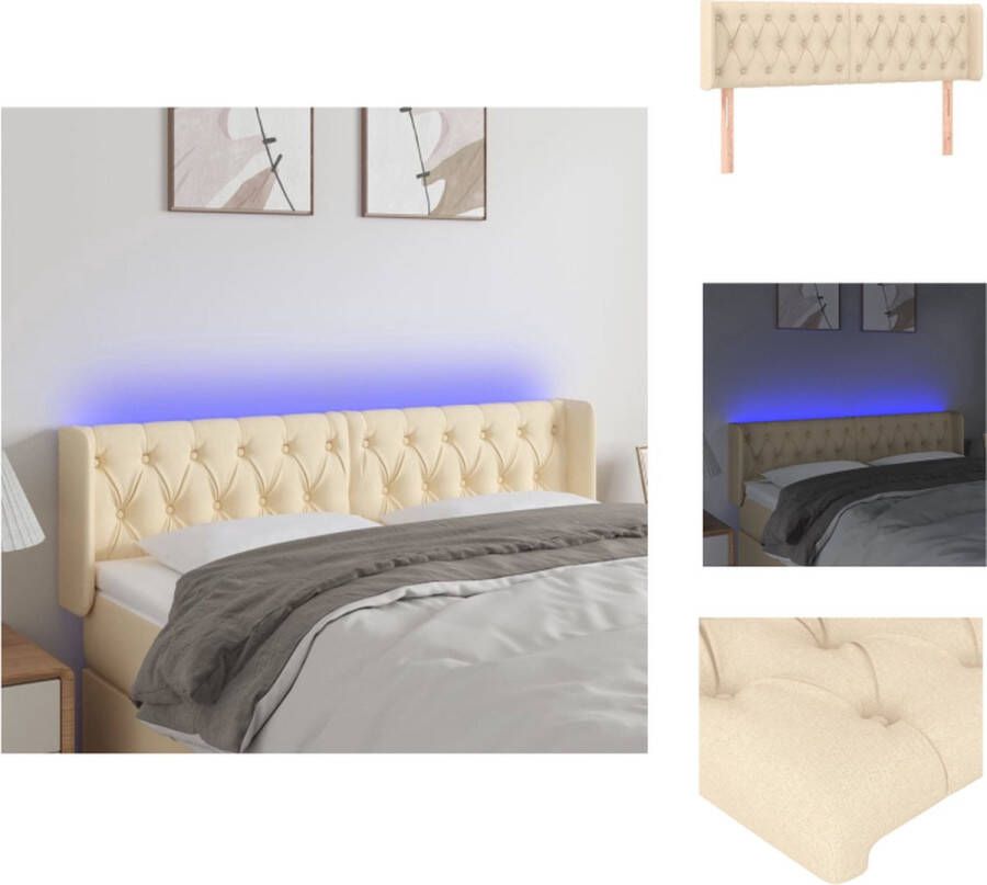 VidaXL Hoofdbord Hoofdborden Hoofdeinde Houten Hoofdbord LED 147x16x78 88 cm stof crèmekleurig - Foto 2
