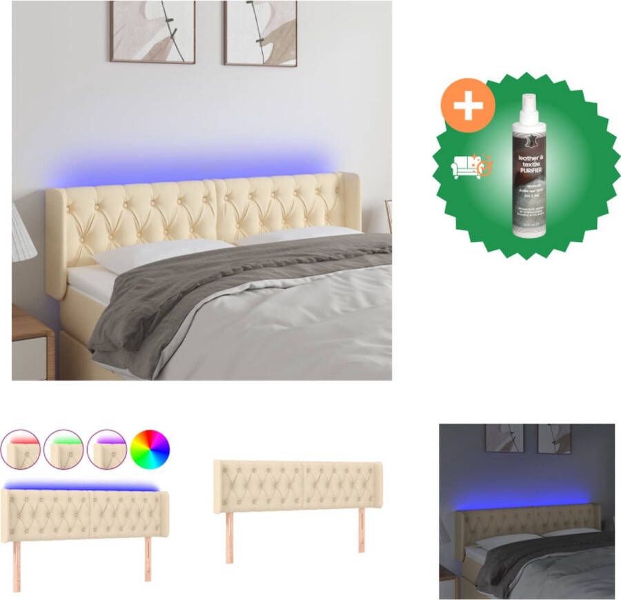 VidaXL Hoofdbord LED crème 147 x 16 x 78 88 cm verstelbaar Bedonderdeel Inclusief Reiniger
