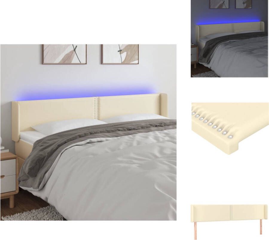 vidaXL Hoofdbord LED Crème 163 x 16 x 78 88 cm Verstelbare hoogte Duurzaam kunstleer Kleurrijke LED-verlichting Snijdbare LED-strip Montagehandleiding inbegrepen Bedonderdeel