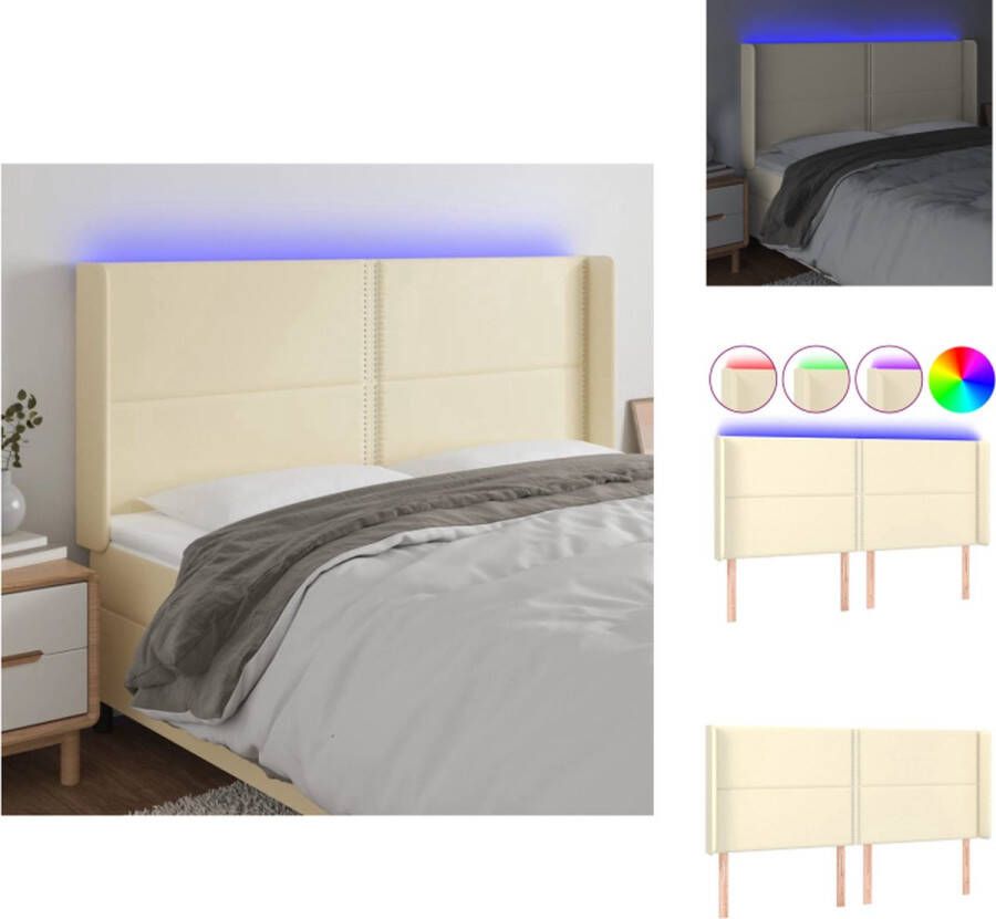 VidaXL Hoofdbord LED Crème 183 x 16 x 118 128 cm Duurzaam kunstleer verstelbare hoogte comfortabele ondersteuning snijdbare LED-strip Inclusief 2 LED-strips Bedonderdeel