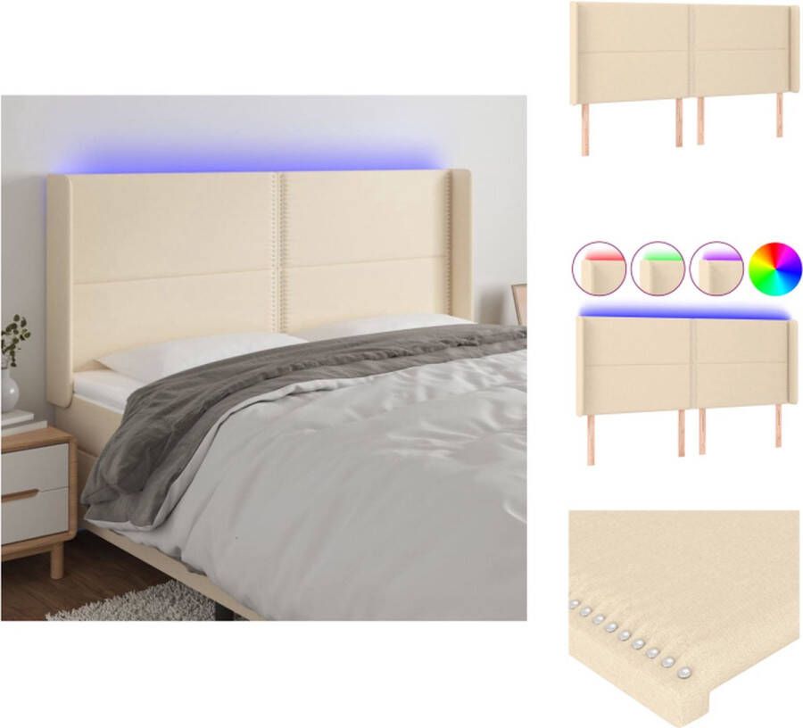 VidaXL Hoofdbord LED-crème 183 x 16 x 118 128 cm Verstelbaar Duurzaam materiaal Bedonderdeel