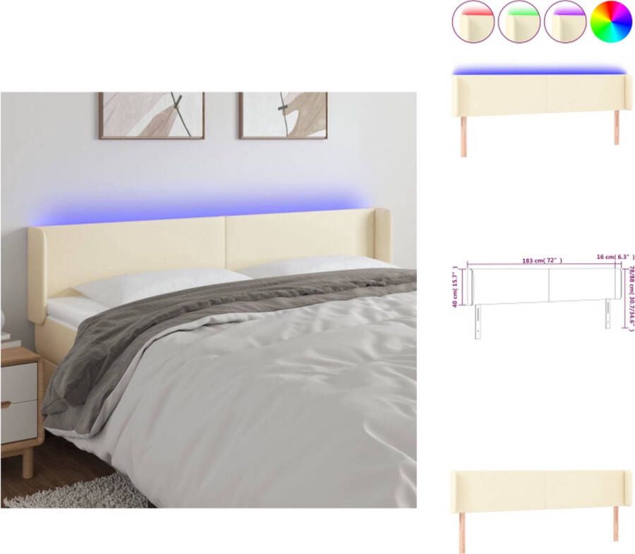 VidaXL Hoofdbord LED crème 183 x 16 x 78 88 cm duurzaam kunstleer verstelbare hoogte kleurrijke LED-verlichting snijdbare LED-strip Bedonderdeel