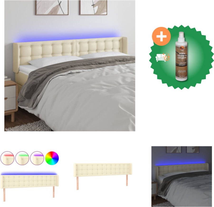 VidaXL Hoofdbord LED Crème 203 x 16 x 78 88 cm Kunstleer Verstelbaar Kleurrijke LED-verlichting Bedonderdeel Inclusief Houtreiniger en verfrisser - Foto 2