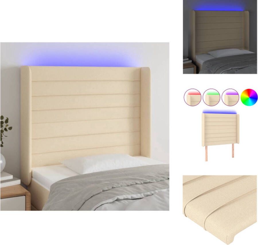 VidaXL Hoofdbord LED-creme 93x16x118 128 cm Verstelbare hoogte Duurzaam materiaal Kleurrijke LED-verlichting Snijdbare LED-strip Bedonderdeel - Foto 2