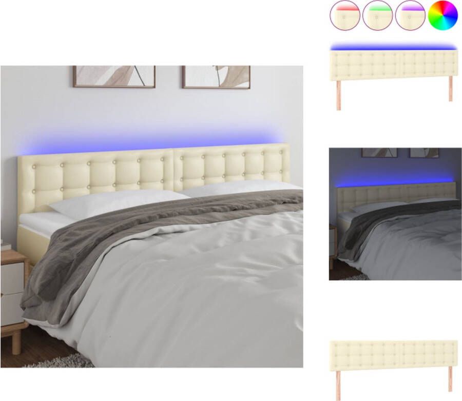 VidaXL Hoofdbord LED-creme Kunstleer Hout 160 x 5 x 78 88 cm Verstelbaar Vlekbestendig LED-verlichting Bedonderdeel