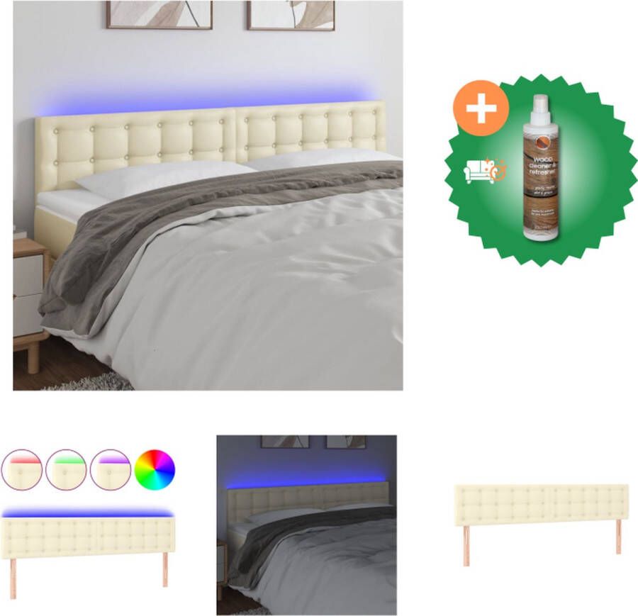 VidaXL Hoofdbord LED-creme Kunstleer Hout 160 x 5 x 78 88 cm Verstelbaar Vlekbestendig LED-verlichting Bedonderdeel Inclusief Houtreiniger en verfrisser