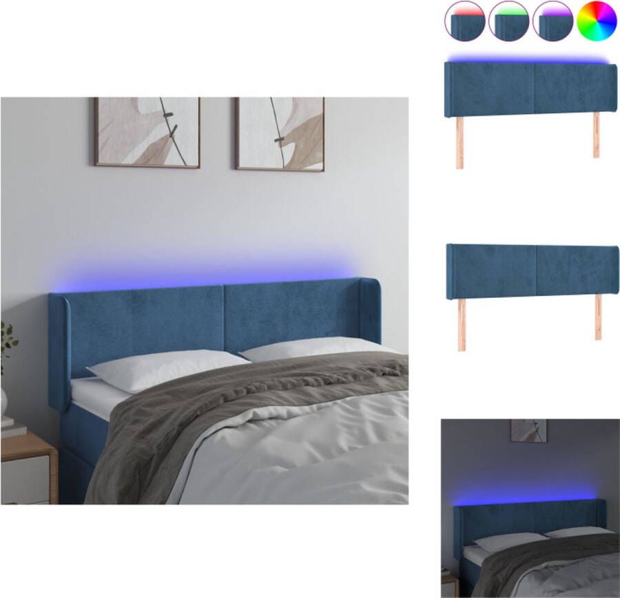 VidaXL Hoofdbord LED-Donkerblauw 147 x 16 x 78 88 cm Fluwelen stof Verstelbare hoogte Comfortabele ondersteuning Snijdbare LED-strip Montagehandleiding inbegrepen Bedonderdeel