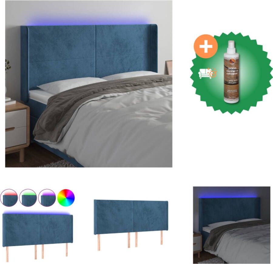 VidaXL Hoofdbord LED donkerblauw 163 x 16 x 118 128 cm verstelbare hoogte zacht fluweel kleurrijke LED-verlichting snijdbare LED-strip comfortabele ondersteuning montagehandleiding Bedonderdeel Inclusief Houtreiniger en verfrisser
