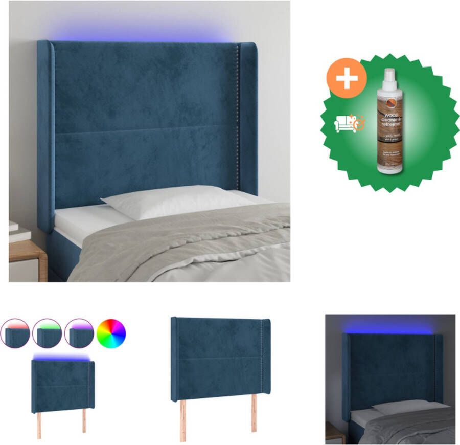VidaXL Hoofdbord LED-Donkerblauw 93x16x118 128 cm Verstelbare Hoogte Zacht Fluweel Kleurrijke LED-verlichting Snijdbare LED-strip Montagehandleiding Inbegrepen Bedonderdeel Inclusief Houtreiniger en verfrisser - Foto 2