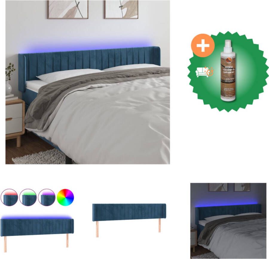 VidaXL Hoofdbord LED Donkerblauw Stof 203x16x78 88 cm Verstelbare Hoogte Comfortabele Ondersteuning Bedonderdeel Inclusief Houtreiniger en verfrisser
