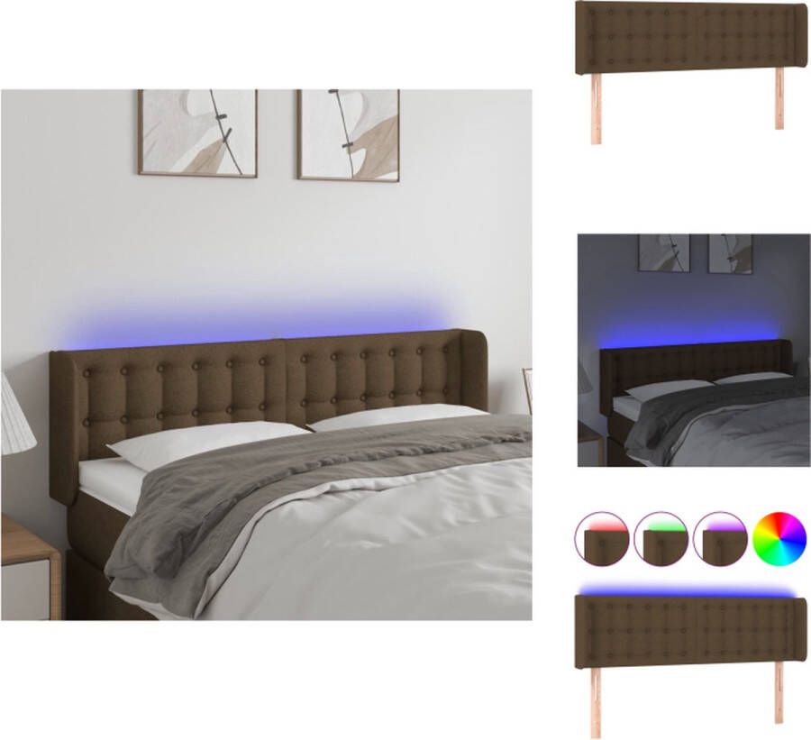 VidaXL Hoofdbord LED donkerbruin 147 x 16 x 78 88 cm Verstelbaar Duurzaam materiaal Kleurrijke LED-verlichting Snijdbare LED-strip Inclusief 2 LED-strips Bedonderdeel