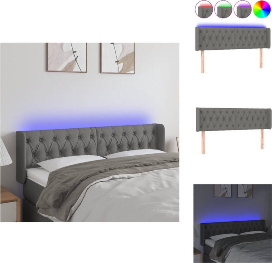 VidaXL Hoofdbord LED Duurzaam Verstelbaar Comfortabele ondersteuning Snijdbare LED-strip Donkergrijs 147 x 16 x 78 88 cm Bedonderdeel - Foto 2