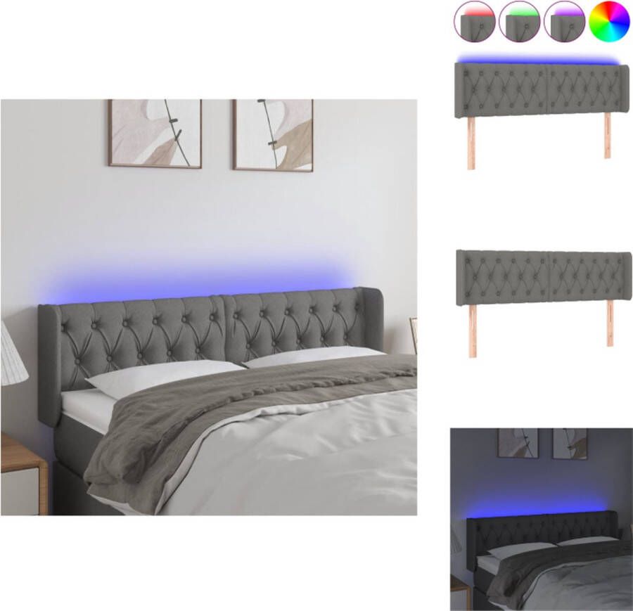 vidaXL Hoofdbord LED donkergrijs 147 x 16 x 78 88 cm verstelbaar ademend en duurzaam stof kleurrijke LED-verlichting Bedonderdeel