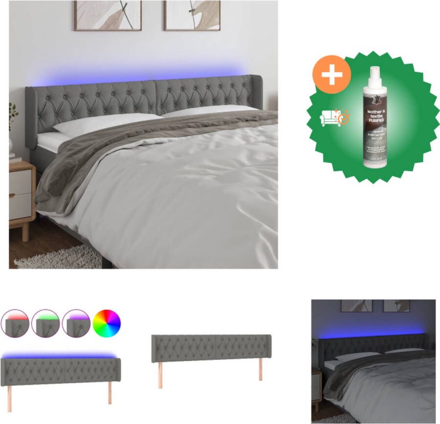 VidaXL LED-hoofdbord donkergrijs stof 183x16x78 88 cm verstelbaar comfortabele ondersteuning snijdbare LED-strip Bedonderdeel Inclusief Reiniger