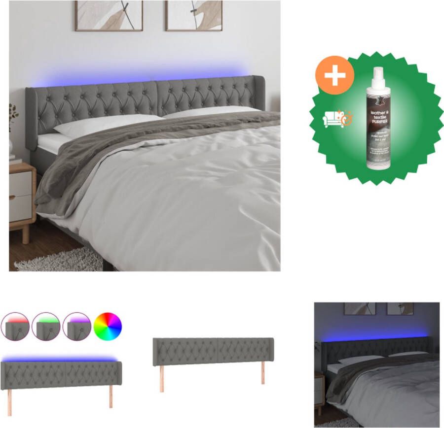 VidaXL Hoofdbord LED donkergrijs 203 x 16 x 78 88 cm verstelbare hoogte LED-verlichting Bedonderdeel Inclusief Reiniger